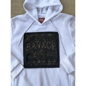 Seven Souls Savage Hoodie Sweatshirt White w/Savage Patch Mens Size XL
